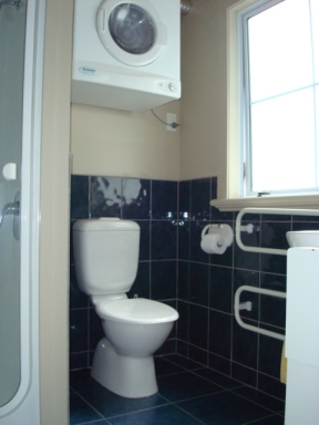 Studio bathroom with laundry facilities